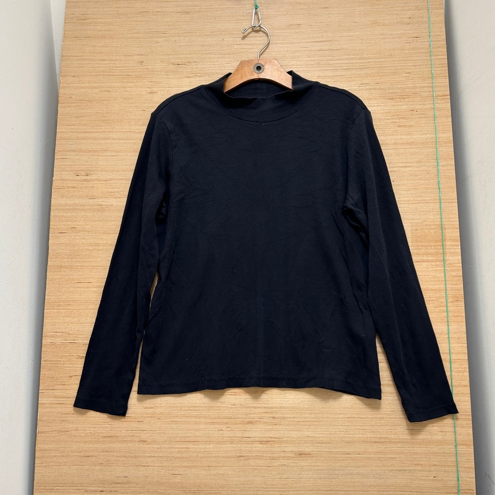 LL Bean Black Supima Cotton Mock Neck Long Sleeve Top Med-Reg 217052